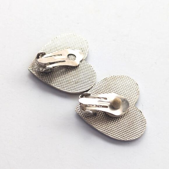 Vintage Estate Heart Steampunk Blue Gold Silver Art Deco Clip On Earrings - Picture 2 of 3